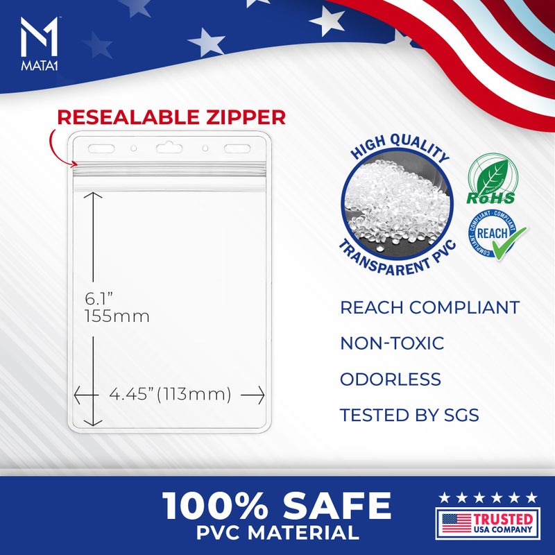 Mata1-USA Extra-Thick Passport & Identification Card Holders (Clear, 4x6 Inch, 50 Pack), Extra Large (XXL) Vertical Plastic ID Name Card Badge Holder with Zipper - Image 3